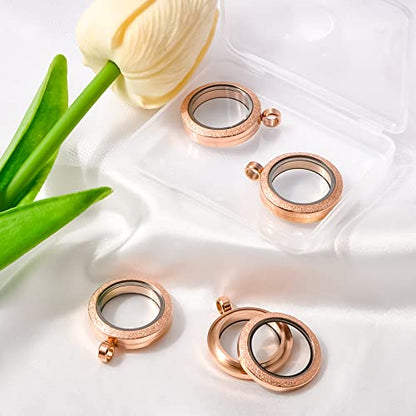 WANDIC Photo Charms, Set of 4 Matte Stainless Steel Round Memory Locket Pendant Bridal Wedding Bouquet Charms for Photo or Wedding, 25mm - color: 4pcs-rose Gold Matte