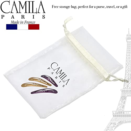 Camila Paris CP1330E French Hair Barrettes Clips, Snap Hair Slides Clic Clac for Women, Styling Girls Side Slide-in Metal Snap Pin Hair Accessories for Women. Strong Hold, No Slip Grip, Made in France - color: 4PK Metal Purple/Gold 2"