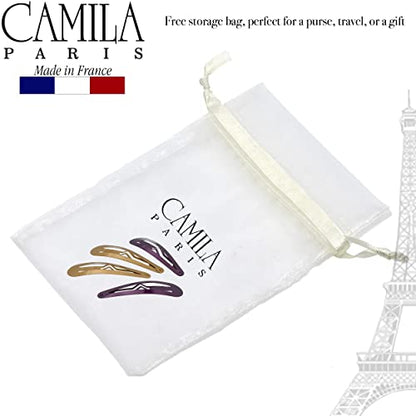 Camila Paris CP1330E French Hair Barrettes Clips, Snap Hair Slides Clic Clac for Women, Styling Girls Side Slide-in Metal Snap Pin Hair Accessories for Women. Strong Hold, No Slip Grip, Made in France - color: 4PK Metal Purple/Gold 2"