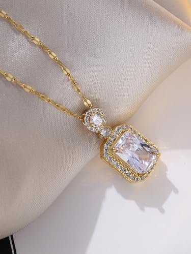 2pcs Cubic Zirconia Wedding Jewelry Sets for Women - Elegant CZ Necklace and Earrings Set with 18K Gold Plated Chain Jewelry Perfect as Special Occasion Gift - color: White