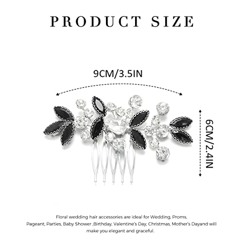 Catery Rhinestone Bride Wedding Hair Comb Black Crystal Side Comb Bridal Hair Piece Leaf Headpiece Bridesmaid Hair Accessories for Women and Girls - color: Black