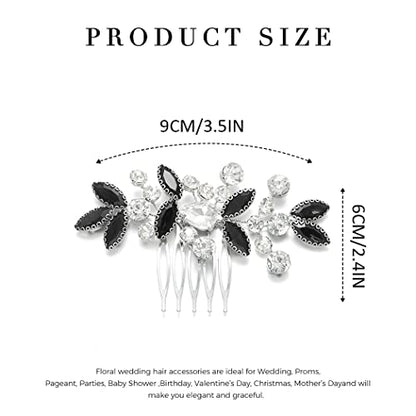 Catery Rhinestone Bride Wedding Hair Comb Black Crystal Side Comb Bridal Hair Piece Leaf Headpiece Bridesmaid Hair Accessories for Women and Girls - color: Black