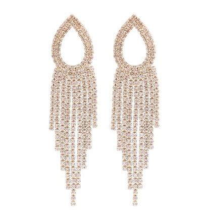 Rhinestone Teardrop Tassel Earrings Sparkly Crystal Bridal Party Jewelry for Women - color: 14K Gold Plated