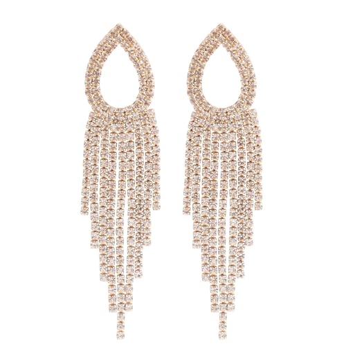 Rhinestone Teardrop Tassel Earrings Sparkly Crystal Bridal Party Jewelry for Women - color: 14K Gold Plated
