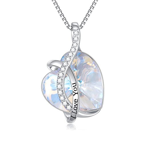 AOBOCO I Love You Sterling Silver 12 Birthstone Heart Pendant Necklace Embellished with Crystals from Austria, Mother's Day Anniversary Birthday Jewelry Christmas Gifts for Women Grandma Nana - color: E-April