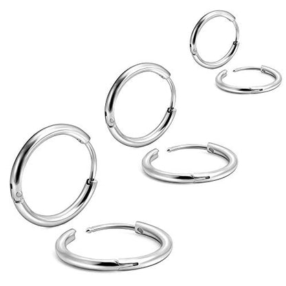 EACHLP Tiny Hoop Earrings 18K Real Gold Plating Surgical Steel Unisex - style: 6/8/10 Silver