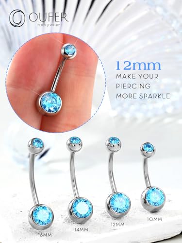 OUFER Titanium Belly Button Rings, Internally Threaded Belly Ring, Round CZ Navel Rings for Women Men - color: Blue, size: 1.6*12MM