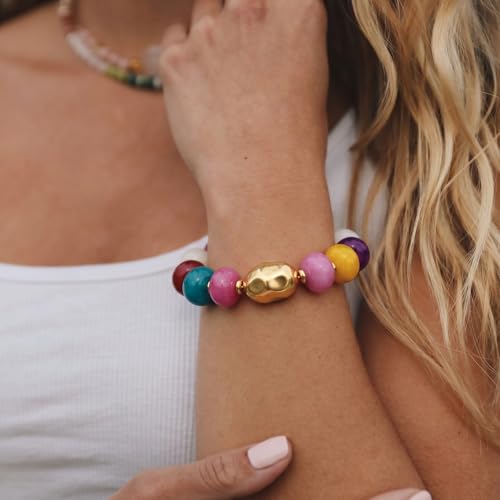 Multicolor Chunky Beaded Bracelet for Women Bold Acrylic Resin Stretch Bracelet Summer Beach Statement Bracelets Trendy Elastic Bangle Jewelry - color: Chunky bead bracelet-colorful