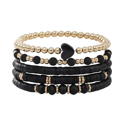 Alegend 14K Gold Plated Stackable Multilayer Bracelets + Titanium Steel(Not Rust, Resist Corruption, Easily Clean) 18K Gold Plated Single Bracelets - color: 14K Gold Plated Black Beaded