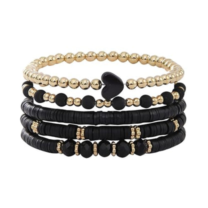 Alegend 14K Gold Plated Stackable Multilayer Bracelets + Titanium Steel(Not Rust, Resist Corruption, Easily Clean) 18K Gold Plated Single Bracelets - color: 14K Gold Plated Black Beaded