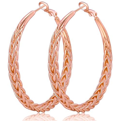 Senteria 925 Sterling Silver Post Twisted Hoop Earrings for Women 30-50MM | Hypoallergenic Large Silver Hoop Earrings for Women,Lightweight Thick Weave Braid Hoops,Nickel Lead-Free for Sensitive Ears - color: 40MM Rose Gold