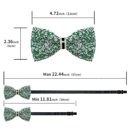 DiBanGu Mens Rhinestone Bow Tie with Ring and Lapel Pin Set | Adjustable Strap,Pre-tied Style,3PCS,Sequin Diamond Bowties，Solid/Mix Color,Shiny Accessory,for Party Prom Banquet Wedding - color: Green and Silver