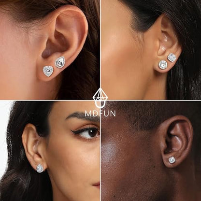 MDFUN Halo Stud Earrings 18K Gold Plated Round/Square/Heart/Teardrop Cubic Zirconia Earrings Set for Women - color: A-Round/Square