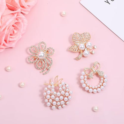 4pcs Brooches and Pins for Women, Flower Brooch, Crystal Pearl Brooch, for Women Fashion Accessories - style: leaf