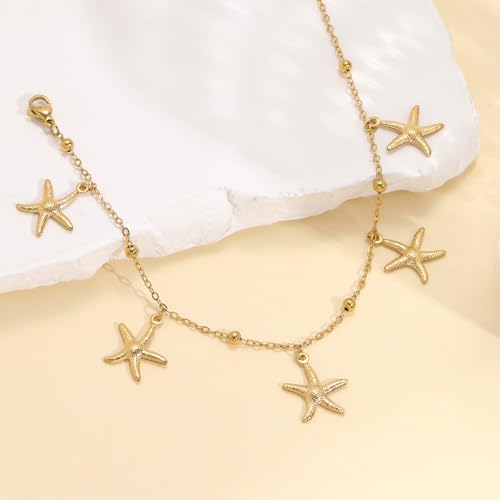 Lit Wall Gold Anklets for Women 18K Gold Plated Adjustable Summer Simple Foot Jewelry Ankle Bracelet for Women - style: Starfish