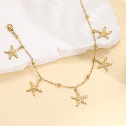 Lit Wall Gold Anklets for Women 18K Gold Plated Adjustable Summer Simple Foot Jewelry Ankle Bracelet for Women - style: Starfish