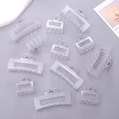 12 Pack Clear Square Claw Clips, Big and Small Neutral Rectangle Hair Claw Clips, Non-slip Matte Large Hair Clips for Women,Strong Hold jaw clip for Thick Thin Hair - color: Mixed Clear