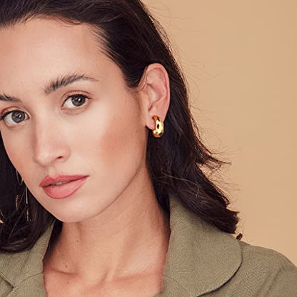 Clip on Earrings Women, 14K Gold Hoop Clip-On Earrings for Women, Hypoallergenic Non Pierced Croissant Earrings - color: Gold Clip Hoops