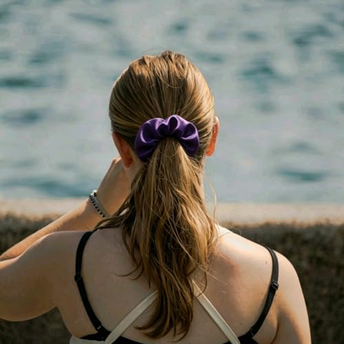 Silk Hair Ties Ponytail Holder Hairs Bow Ropes Elastics Hairtie Accessories Wide 0.8inch on Hair No Damage No Crease for Women Curly Thick Wavy Hair(30Pcs Dark Purple) - color: Dark Purple