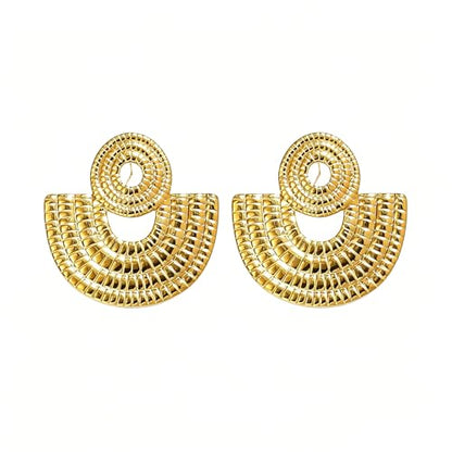 Gold Statement Earrings For Women, 14K Gold Plated Textured Geometric Drop Earrings - Hypoallergenic Stainless Steel Statement Earrings for Women, Waterproof Fan-Shaped Dangle Earrings for Beach & Daily Wear - color: Fan DKE252046GL