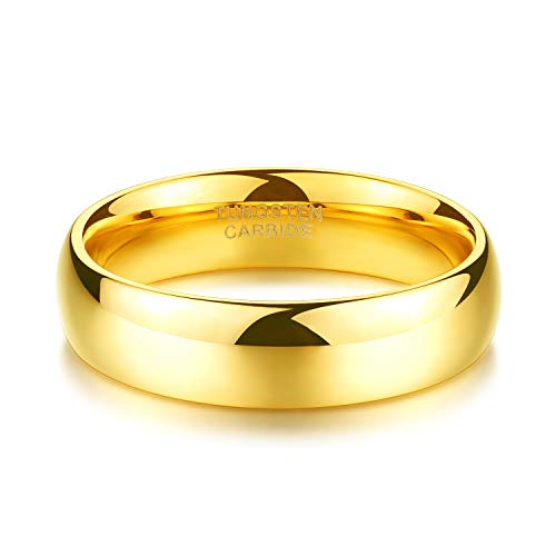 TRUMIUM 2mm 4mm 6mm 8mm Tungsten Wedding Band Ring for Men Women Silver/Rose Gold Plated/Rainbow/Gold Plated Domed High Polish Engagement Promise Rings Comfort Fit 4-15 - color: 6mm 24k gold plated