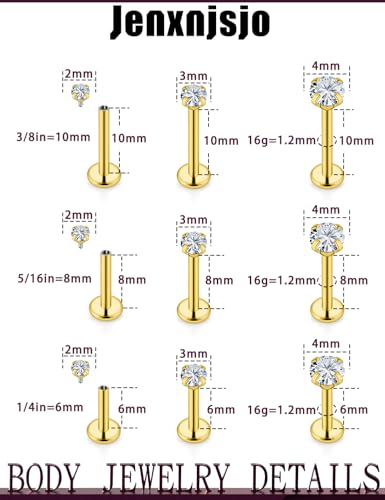 Jenxnjsjo Gold Medusa Monroe Labret Lip Ring 16g Internally Threaded Flat Back Surgical Steel Helix Tragus Cartilage Conch Stud Earrings Piercing Jewelry for Women Men