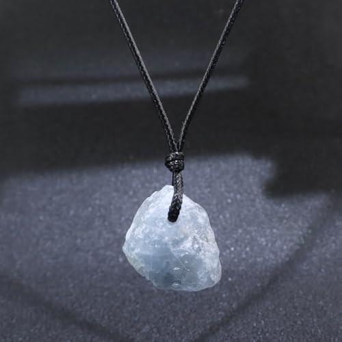 FANASY Natural Raw Crystal Necklace for Women Irregular Stone Necklaces Spiritual Gemstone Pendant with Adjustable Rope - color: Blue Celestite