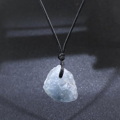 FANASY Natural Raw Crystal Necklace for Women Irregular Stone Necklaces Spiritual Gemstone Pendant with Adjustable Rope - color: Blue Celestite