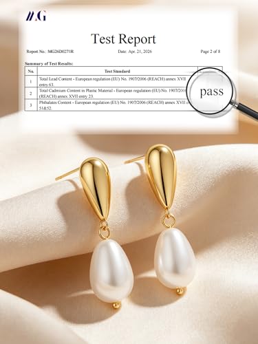 Pearl Drop Earrings 14K Gold Plated Dainty Bridesmaid Jewelry Gift - color: gold