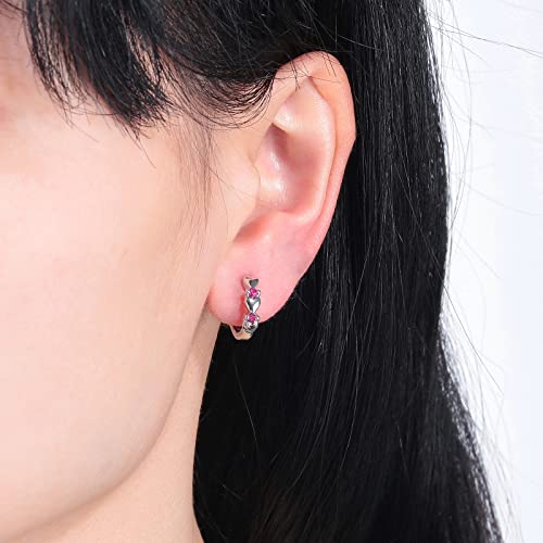 CiNily 14K White Gold Plated Small Hoop Earrings for Women Girls Heart Cubic Zirconia Hypoallergenic Earrings - color: Silver-rose red