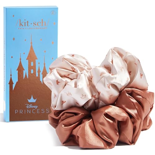 Kitsch & Disney Satin Scrunchies for Women - 2 Pcs, Desert Crown | Wake Up Frizz-Free, No Crease Large Hair Ties, Softer Than Silk Scrunchies, Stylish Hair Accessories For All Hair Types - color: Desert Crown