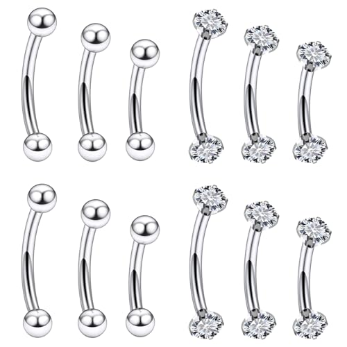 18G 16G 14G Eyebrow Ring Piercing Jewelry Surgical Steel Internal Thread Vertical Labret Lip Ring Rook Daith Earrings Belly Button Ring Piercing Jewelry for Women Men Silver Black Gold - color: Silver, size: 14 Gauge