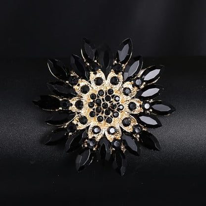 Rhinestone Sunflower Brooch Pin Red Pink Flower Brooch Stylish Crystal Brooch Elegant Clothing Hat Bag Accessories Jewerly for Women - color: Black