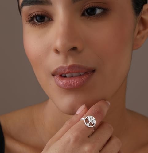 LeCalla 925 Sterling Silver Open Circle, Horseshoe & Tree of Love Designs Finger Ring | Minimalist Wedding Ring Jewelry | Lucky Charm Designs Rings with Cubic Zirconia | Women's Silver Rings - style: Silver CZ Tree of Love