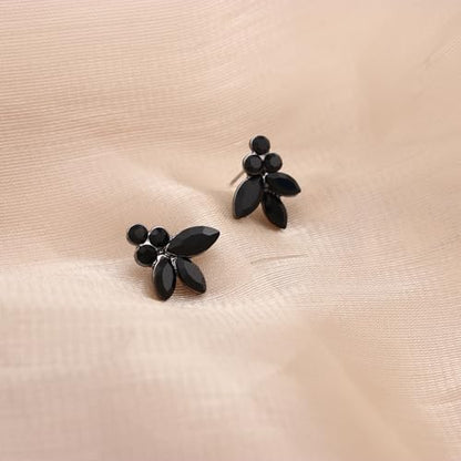Bridal Wedding Crystal Leaf Choker Necklace Dangle Earring Bracelet Brides Bridesmaid Jewelry Set for Women - color: Black-Jet