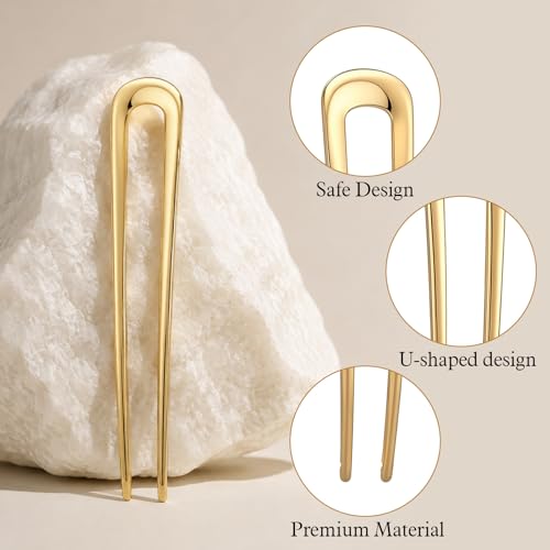 3PCS French Hair Pins for Women, U-Shaped Metal Hair Sticks for French Twist Bun Updo, Decorative Hair Forks for Thick Hair, Gold Silver Black Hair Clips Accessories
