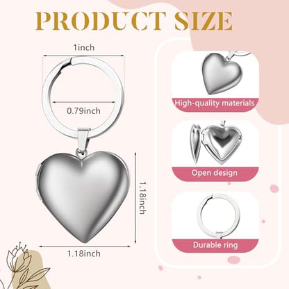 Liliaafar 4 Pcs Silver Stainless Steel Locket Keychains | Keychains That Hold Pictures for Women Mom Chirstmas Gifts - style: Heart