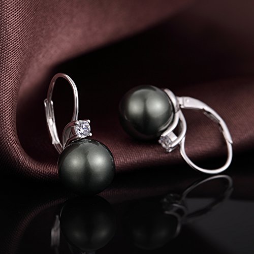 Pearl Earrings for Women Pearl Leverback Earrings 925 Sterling Silver - color: A2-zirconia-black pearl