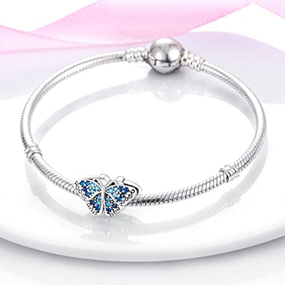 925 Sterling Silver Charm for Bracelet Necklace Women Dangle Pendant Beads | Love Faith Mom Ocean travel Butterfly Party Charm Beads Pendants DIY Jewelry Gift - color: Pave Butterfly Charm