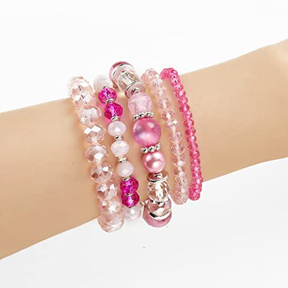Noessla Beaded Boho Stretch Bracelet Colorful Stackable Crystal Beads Bracelets Trendy Costume Jewelry Mothers Day Gifts for Women - color: 21-Hot pink