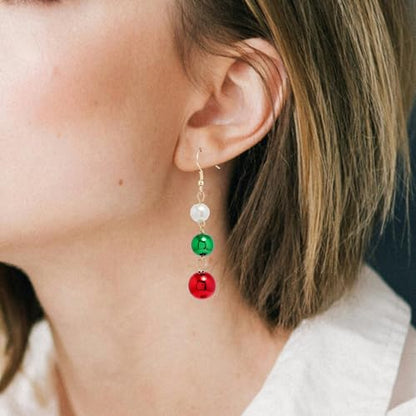 14K Gold Plated Heart Earrings for Women, Heart/Flower/Bow/Pearl Earrings Drop Stud Huggie Hoop Earring Hypoallergenic Earrings Christmas Earrings Festival Party Jewelry Gifts for Women - color: Pearl Red Green