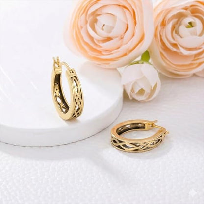14K Gold Earrings for Women Gold Filigree/Celtic Huggie Earrings Jewelry Easter Mothers Day Gifts for Mom Girlfriend - style: Celtic-A