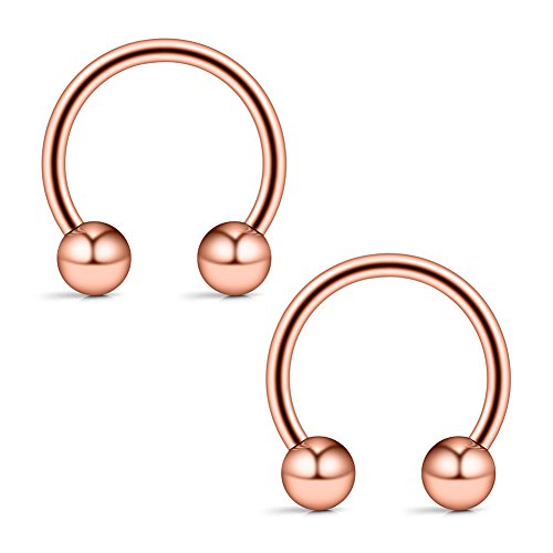 12PCS 14G Surgical Steel Nose Septum Horseshoe Hoop Earring Eyebrow Tragus Lip Piercing Ring - style: 14mm w Balls