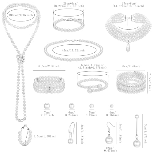 NEWITIN 23 Pieces Pearl Jewelry Set for Women Prom Costume Accessories | Hypoallergenic, Faux Pearl Necklaces Earrings Bracelets, Costume Jewelry Set for Wedding Birthday Bridal Shower Party