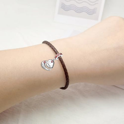 Double Heart Dangle Charm 12 Birthstone Bead for European Bracelet - style: January