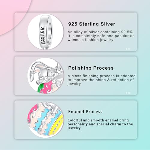Family Love Mother Daughter Grandma Charm 925 Sterling Silver fits Bracelets Necklace Pendant Bead Charms Jewelry Gift for Women Family Friends - color: Easter Rabbit Egg Charm