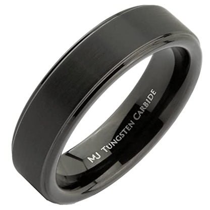 Tungsten Carbide Wedding Bands That Feature Different Finishes and Edge Colors - color: Black/Brushed-6mm