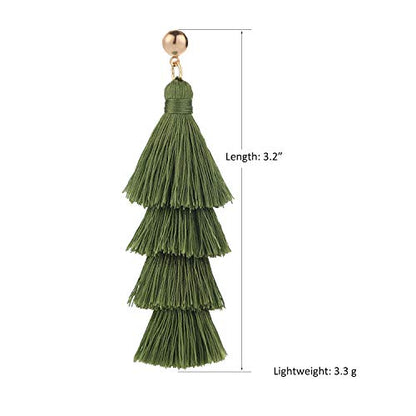 BaubleStar Bohemian Layered Tassel Drop Earrings for Women | Lightweight Statement Party Festival Jewelry - color: Green