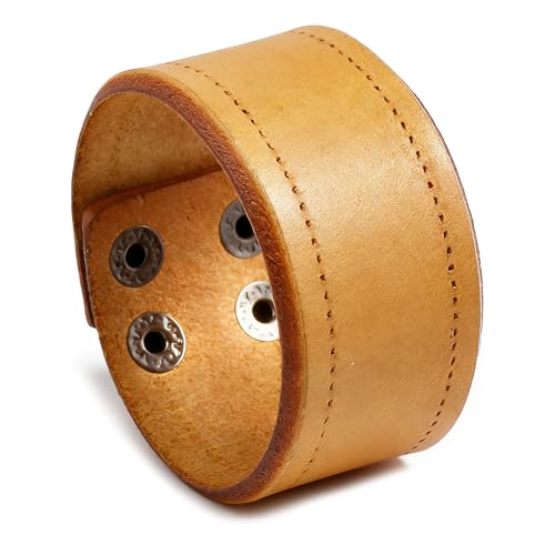 Xusamss Wide Leather Cuff Bracelet for Women Adjustable Punk Wristband Faux Leather Fashion Jewelry Bangle - color: Yellow