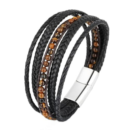 YGLINE Leather Wrap Bracelets for Women, Boho Multi-Layer Stone Beads Cuff Bracelet Jewelry - color: tiger eye
